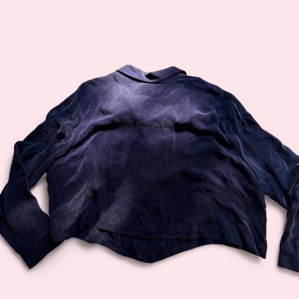 Vintage 90s Rabbit Rabbit Rabbit Navy Cropped Rayon Utility Shirt - Picture 8 of 8